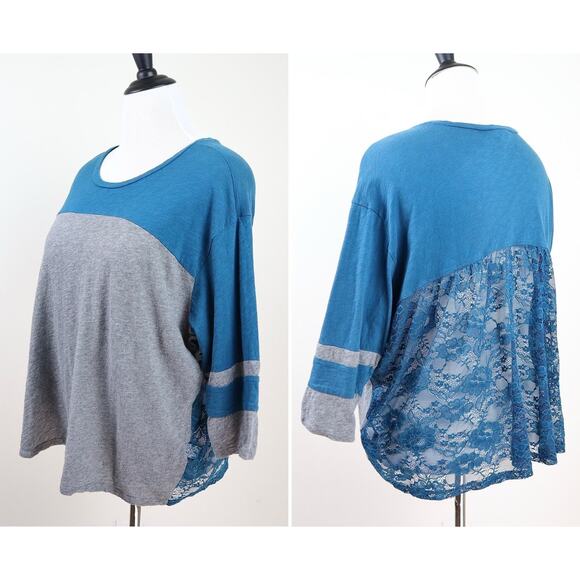 Torrid Size 2 | 2X Cotton Jersey Lace Back Varsity Stripe Tee Blue - Picture 1 of 11